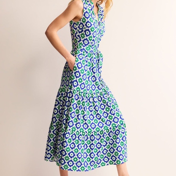 NWT Boden Naomi notch jersey te length maxi dress green tambourine geo 8 petite - Picture 4 of 4